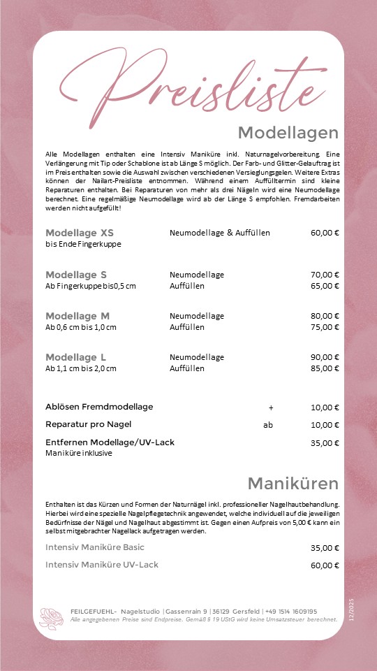 Preisliste Vorschau