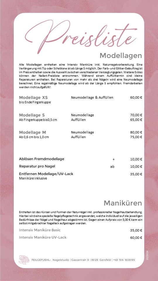 Preisliste Vorschau